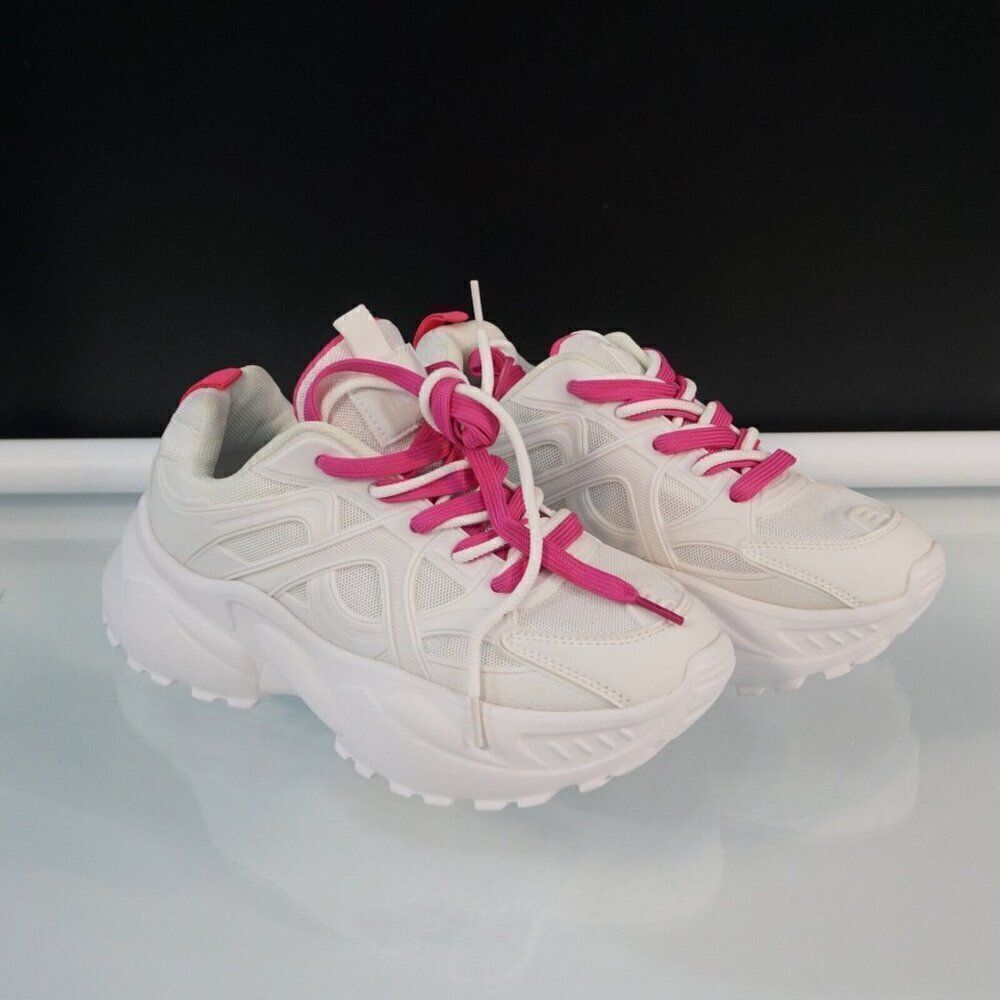 Shein Womens Lace Up Chunky Sneakers Sz 40 White Plum